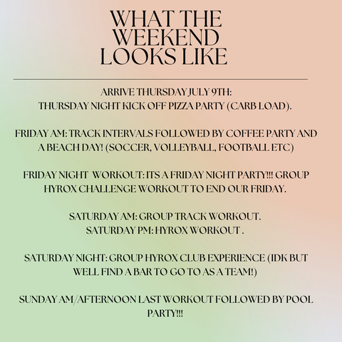 HYROX CAMP BEACH WEEKEND JULY 9TH-12TH! (sale starts 10am EST).