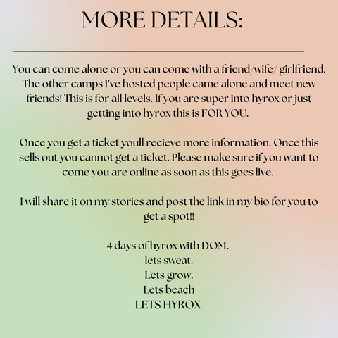 HYROX CAMP BEACH WEEKEND JULY 9TH-12TH! (sale starts 10am EST).