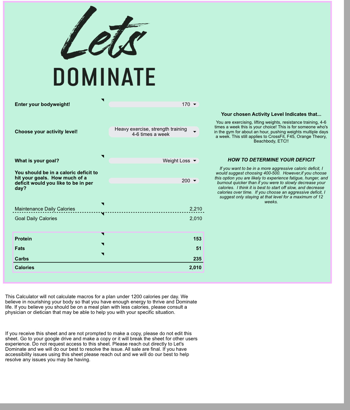 Updated Macro Calculator. Get your carbs proteins fats and cals! - Let