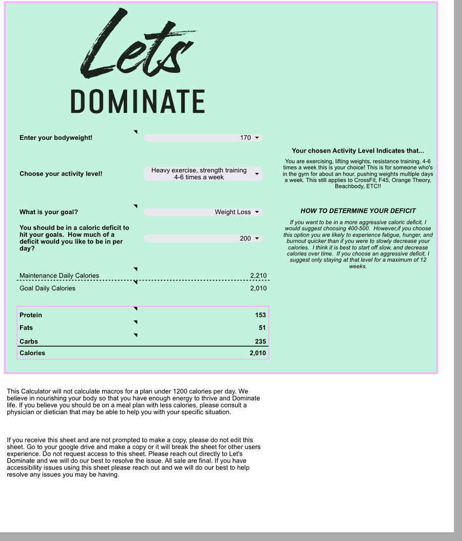 Updated Macro Calculator. Get your carbs proteins fats and cals!